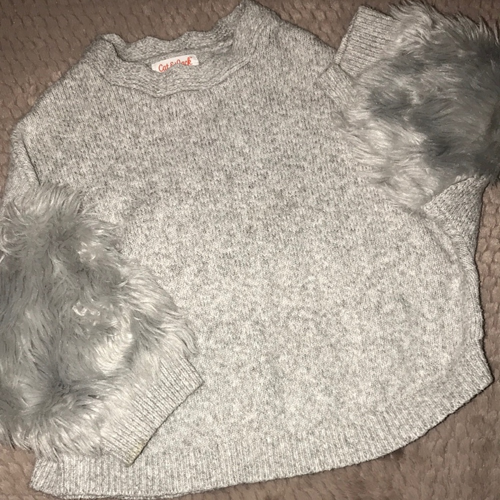 2T Cozy Chic Gray Sweater with Faux Fur Accents
